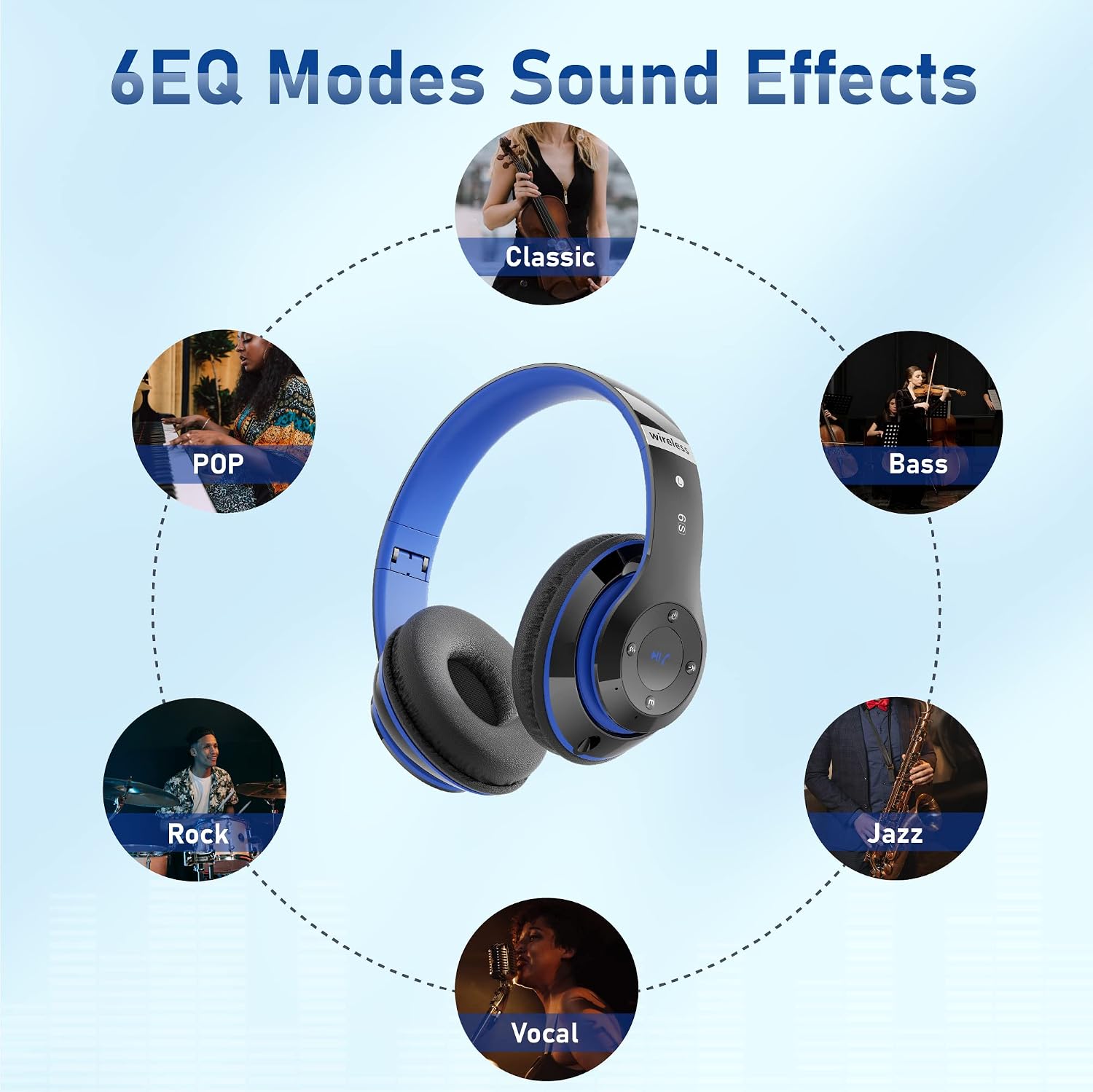 6S Foldable Wireless Headphones with 6 EQ Modes - Image 4